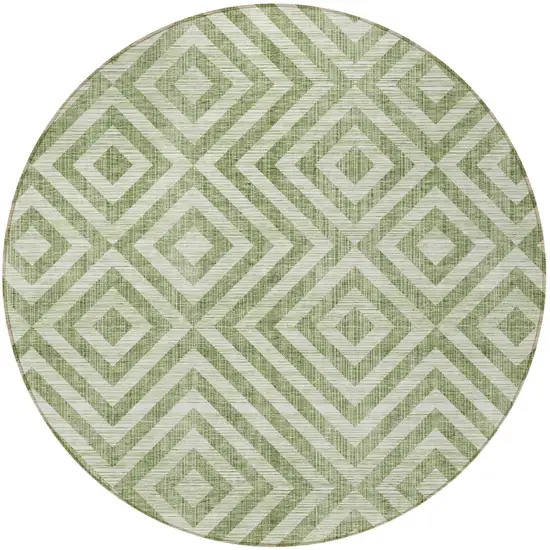 8' Green And Beige Round Geometric Washable Indoor Outdoor Area Rug Photo 5