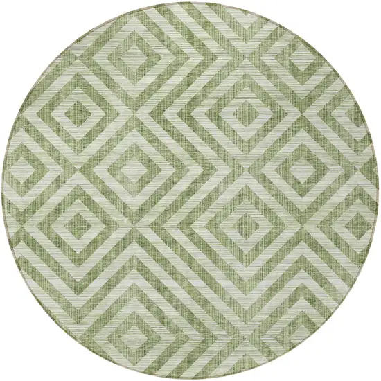8' Green And Beige Round Geometric Washable Indoor Outdoor Area Rug Photo 5
