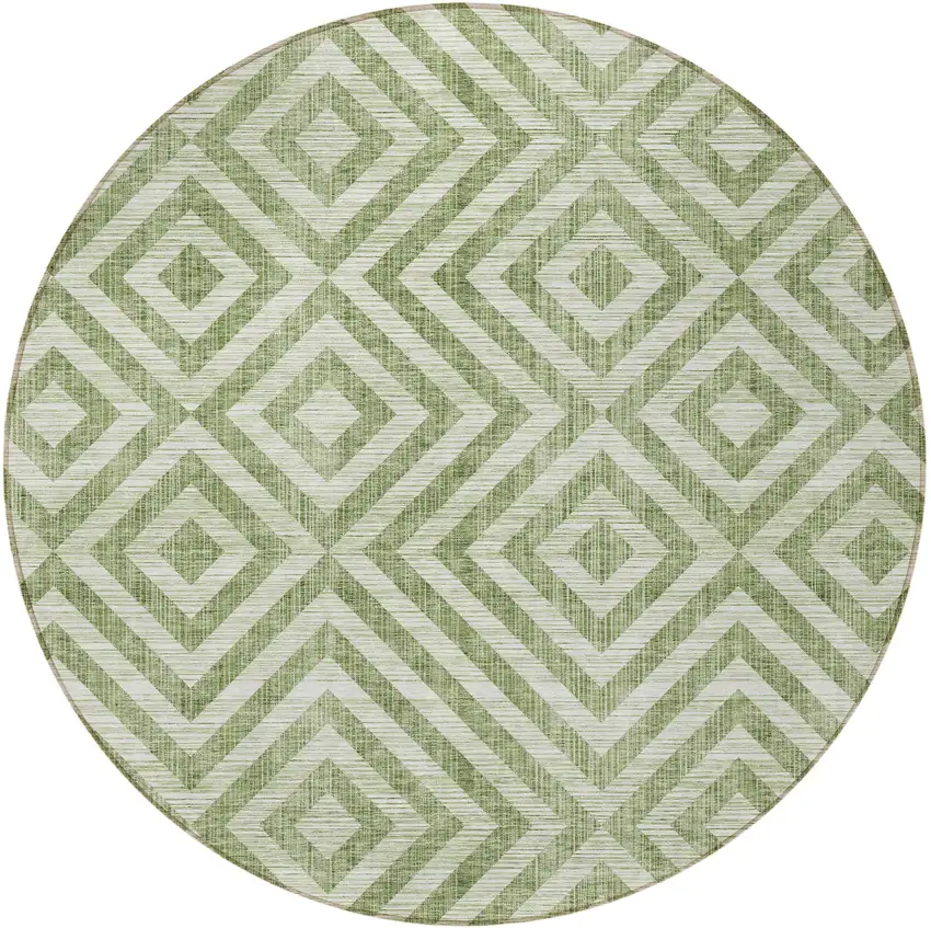 8' Green And Beige Round Geometric Washable Indoor Outdoor Area Rug Photo 5