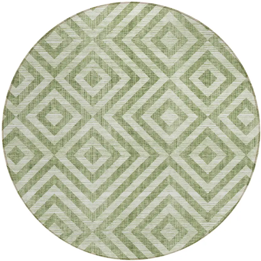 8' Green And Beige Round Geometric Washable Indoor Outdoor Area Rug Photo 1