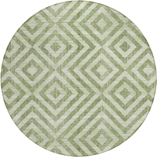 8' Green And Beige Round Geometric Washable Indoor Outdoor Area Rug Photo 1