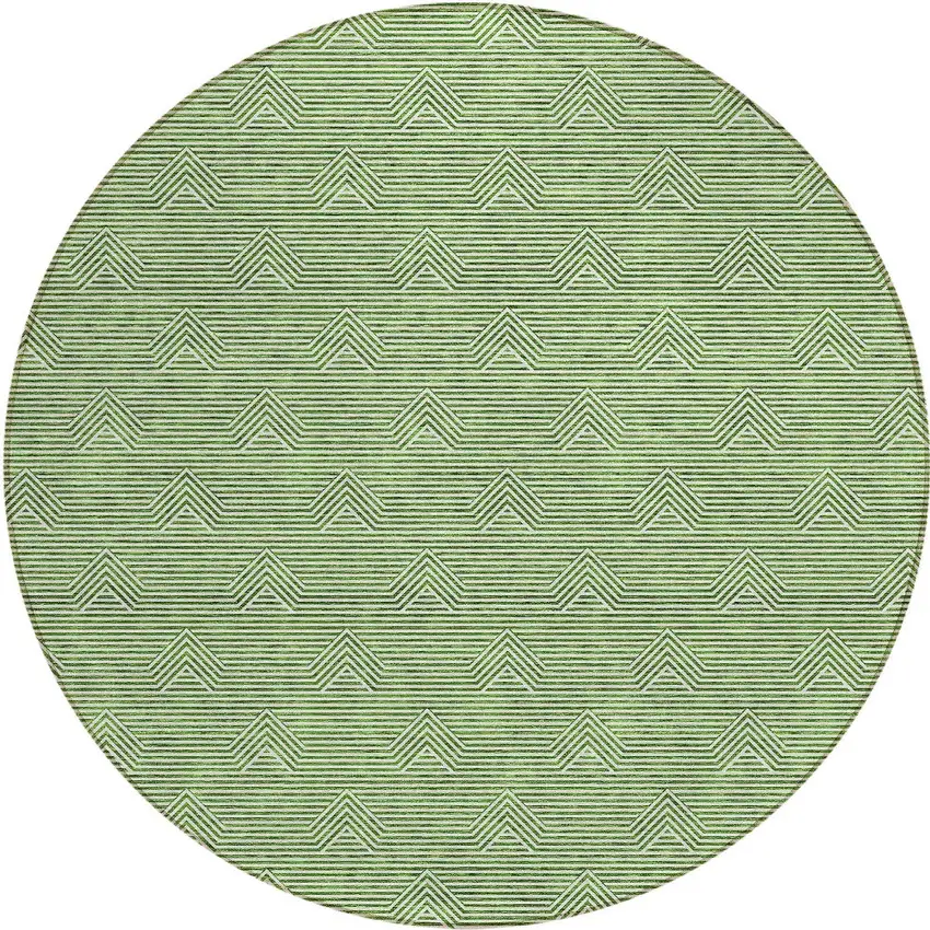 8' Green And Beige Round Geometric Washable Indoor Outdoor Area Rug Photo 5