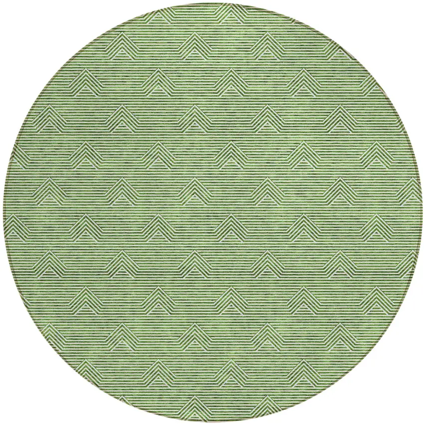 8' Green And Beige Round Geometric Washable Indoor Outdoor Area Rug Photo 2