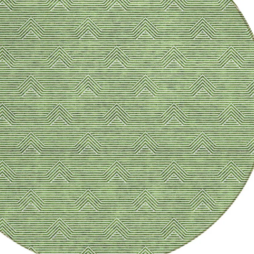 8' Green And Beige Round Geometric Washable Indoor Outdoor Area Rug Photo 4