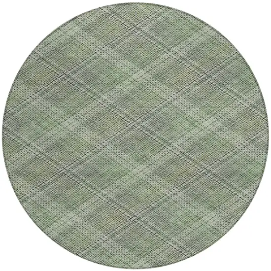 8' Green And Beige Round Plaid Washable Indoor Outdoor Area Rug Photo 3