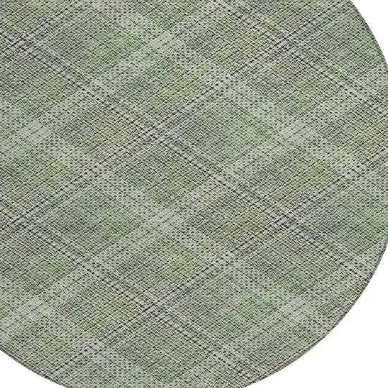 8' Green And Beige Round Plaid Washable Indoor Outdoor Area Rug Photo 2