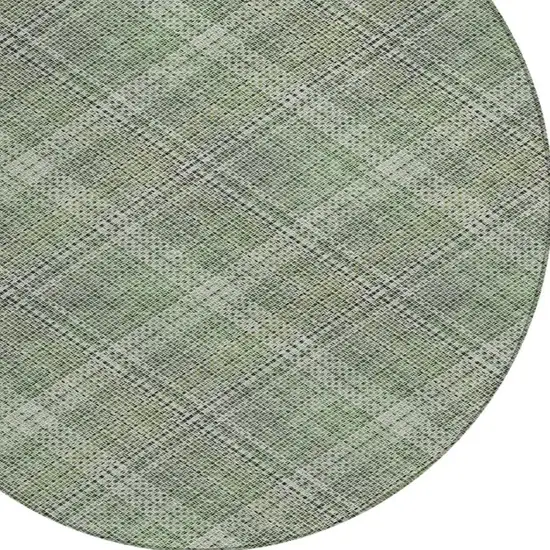 8' Green And Beige Round Plaid Washable Indoor Outdoor Area Rug Photo 4