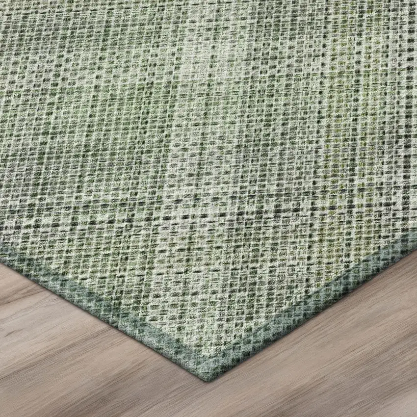 8' Green And Beige Round Plaid Washable Indoor Outdoor Area Rug Photo 9