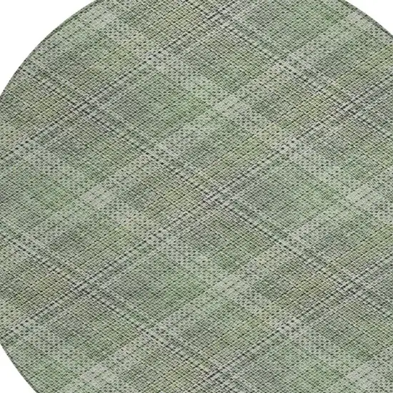 8' Green And Beige Round Plaid Washable Indoor Outdoor Area Rug Photo 6