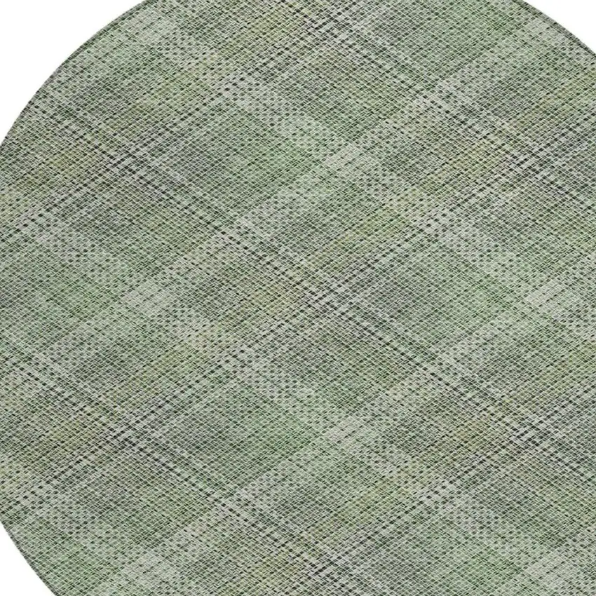 8' Green And Beige Round Plaid Washable Indoor Outdoor Area Rug Photo 6