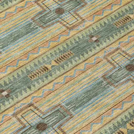 8' Green And Beige Round Tribal Washable Indoor Outdoor Area Rug Photo 6