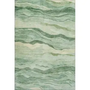 Photo of 8' Green And Beige Striped Washable Area Rug With UV Protection