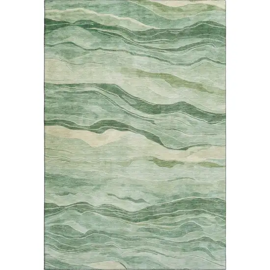 8' Green And Beige Striped Washable Area Rug With UV Protection Photo 1