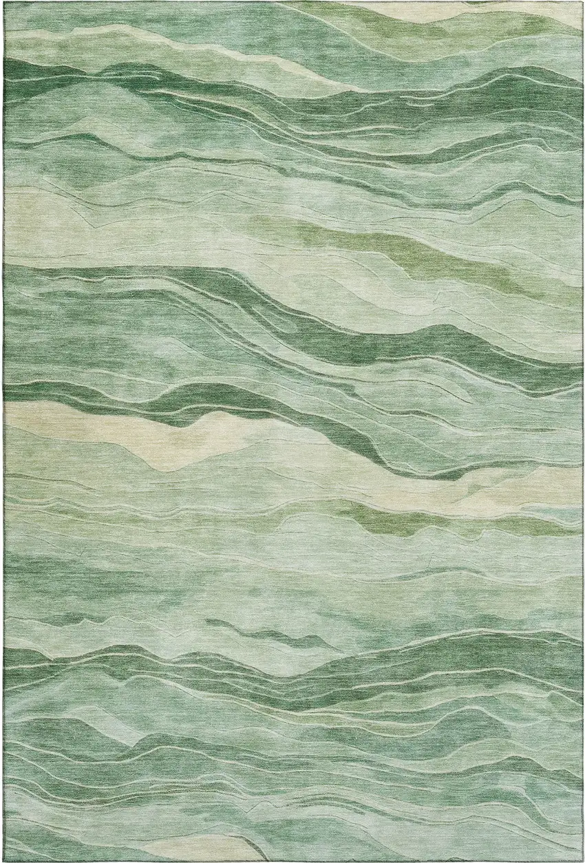 8' Green And Beige Striped Washable Area Rug With UV Protection Photo 1