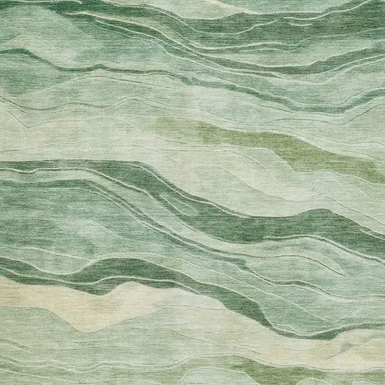 8' Green And Beige Striped Washable Area Rug With UV Protection Photo 2