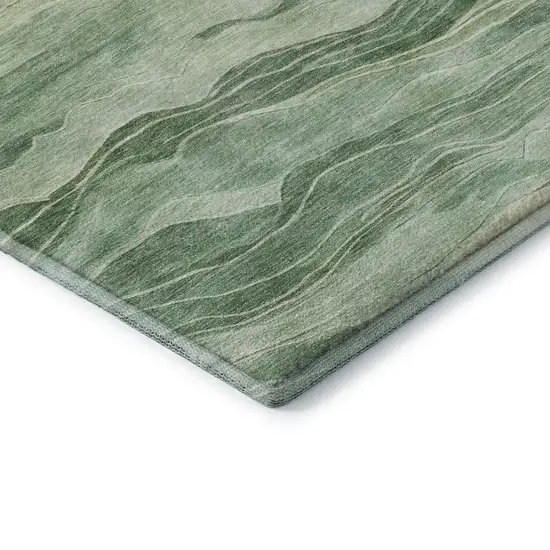 8' Green And Beige Striped Washable Area Rug With UV Protection Photo 7