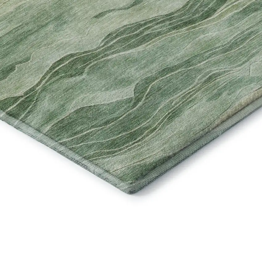 8' Green And Beige Striped Washable Area Rug With UV Protection Photo 7