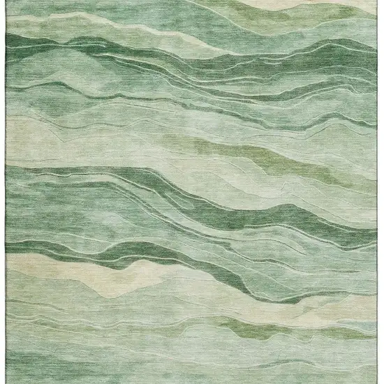 8' Green And Beige Striped Washable Area Rug With UV Protection Photo 3