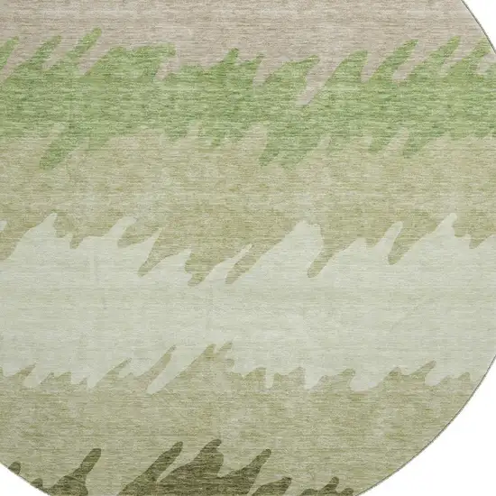 8' Green And Beige Striped Washable Round Rug With UV Protection Photo 3