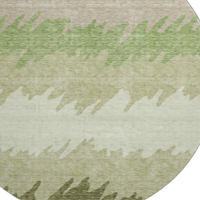 8' Green And Beige Striped Washable Round Rug With UV Protection Photo 3