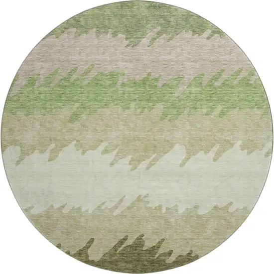 8' Green And Beige Striped Washable Round Rug With UV Protection Photo 1