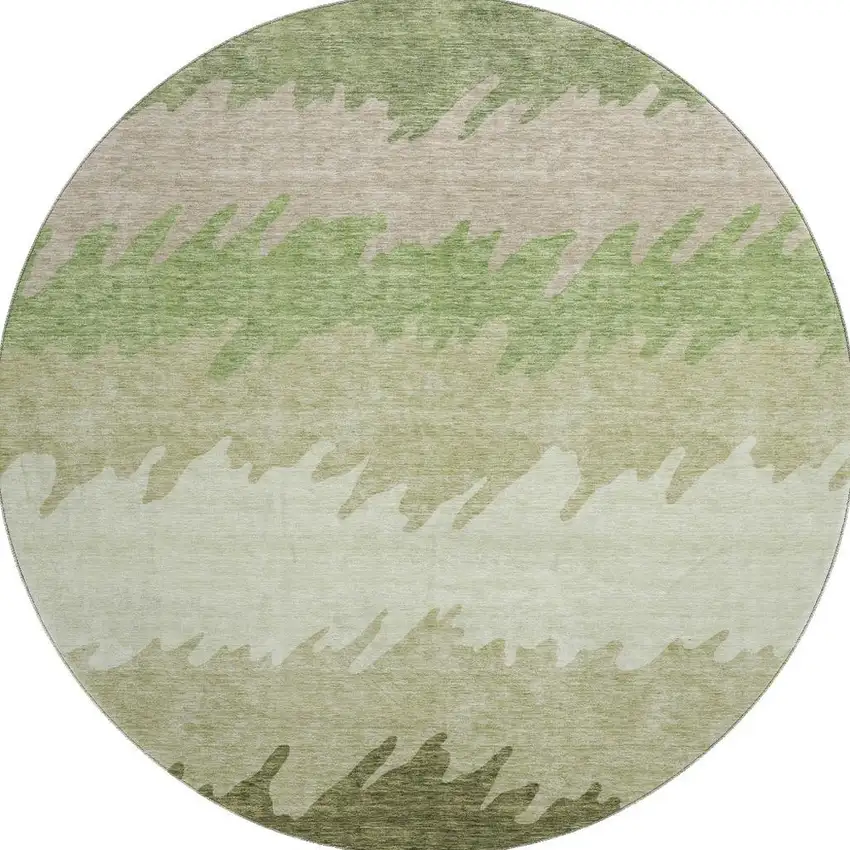 8' Green And Beige Striped Washable Round Rug With UV Protection Photo 4