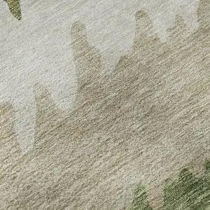 Photo of 8' Green And Beige Striped Washable Round Rug With UV Protection