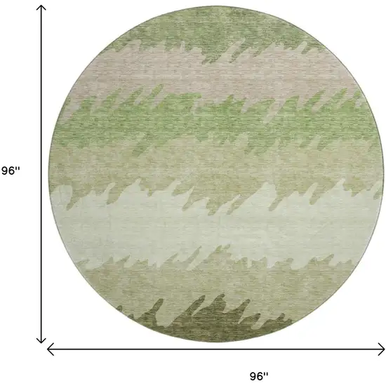 8' Green And Beige Striped Washable Round Rug With UV Protection Photo 3