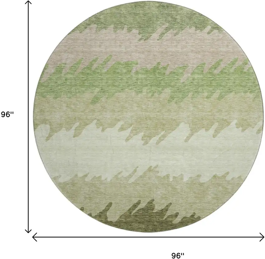 8' Green And Beige Striped Washable Round Rug With UV Protection Photo 3