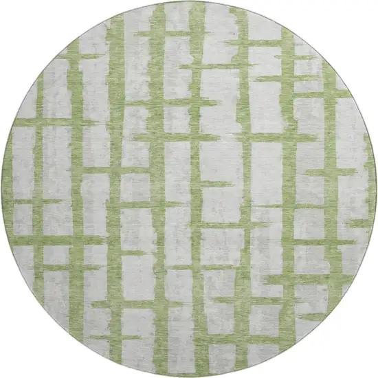 8' Green And Beige Striped Washable Round Rug With UV Protection Photo 1