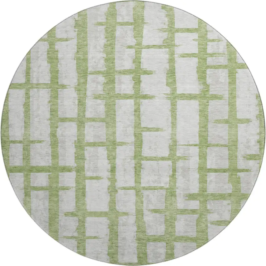 8' Green And Beige Striped Washable Round Rug With UV Protection Photo 1