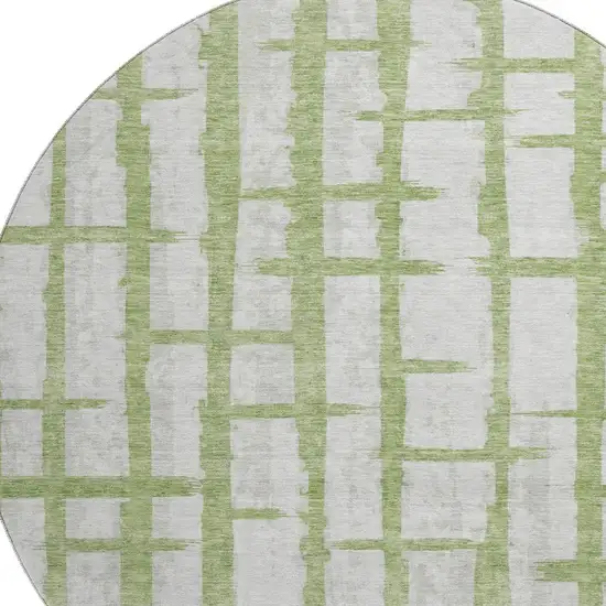 8' Green And Beige Striped Washable Round Rug With UV Protection Photo 3