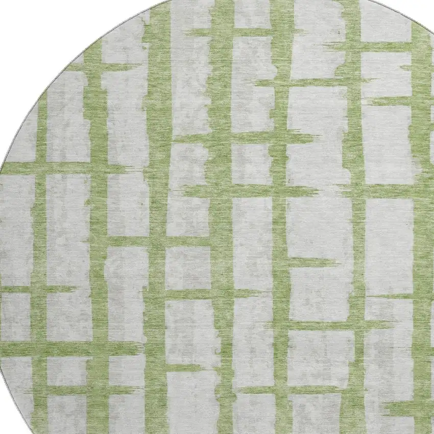 8' Green And Beige Striped Washable Round Rug With UV Protection Photo 3