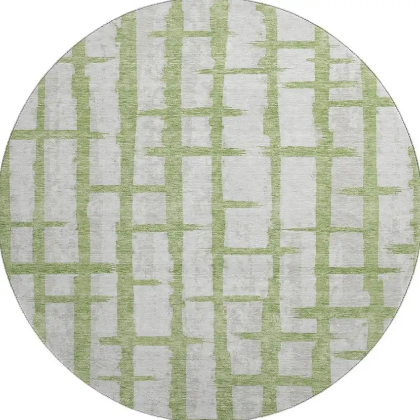 8' Green And Beige Striped Washable Round Rug With UV Protection Photo 4