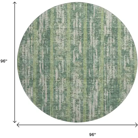 8' Green And Beige Striped Washable Round Rug With UV Protection Photo 8
