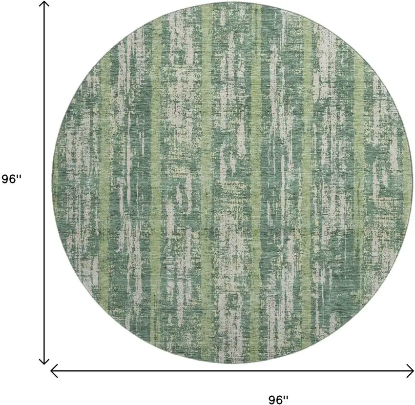 8' Green And Beige Striped Washable Round Rug With UV Protection Photo 8