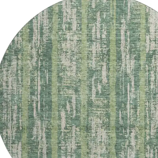 8' Green And Beige Striped Washable Round Rug With UV Protection Photo 3