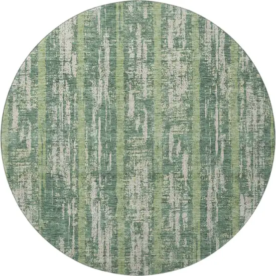 8' Green And Beige Striped Washable Round Rug With UV Protection Photo 4