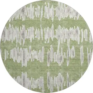 Photo of 8' Green And Beige Striped Washable Round Rug With UV Protection
