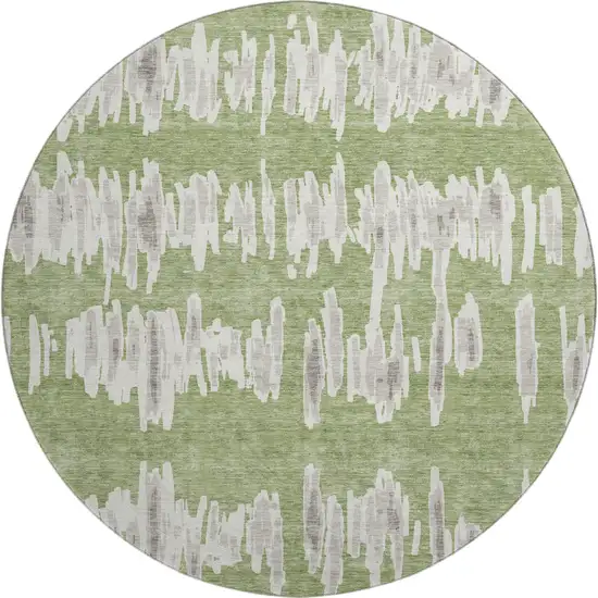 8' Green And Beige Striped Washable Round Rug With UV Protection Photo 1