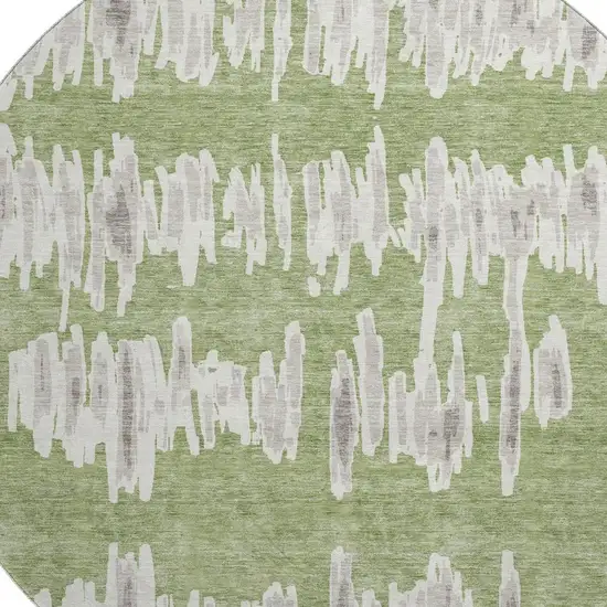 8' Green And Beige Striped Washable Round Rug With UV Protection Photo 3