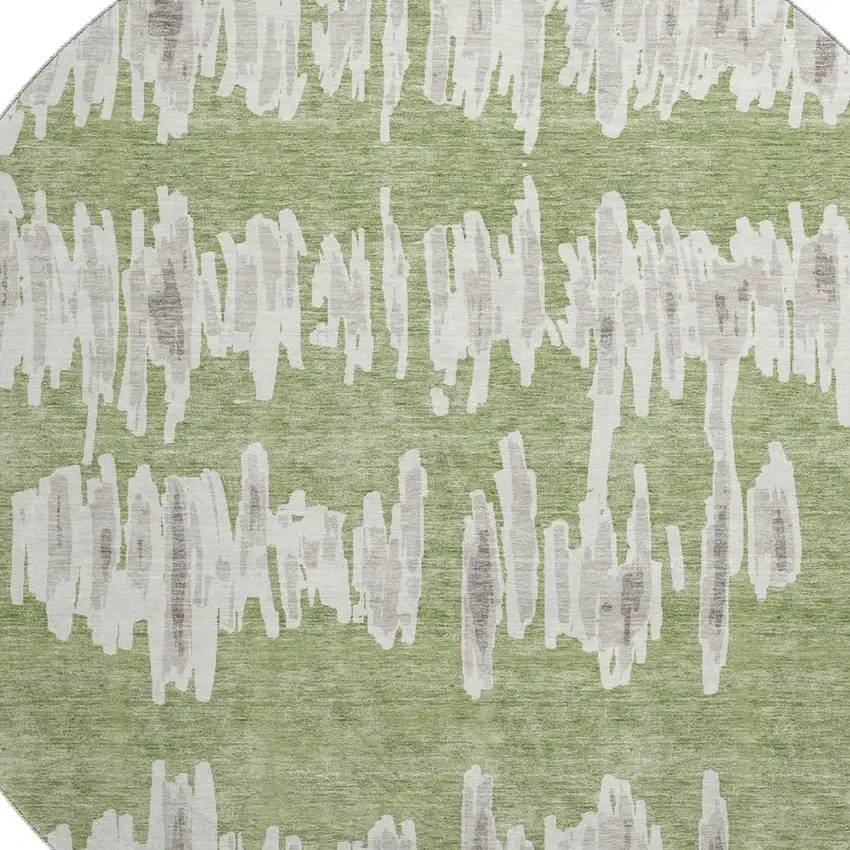 8' Green And Beige Striped Washable Round Rug With UV Protection Photo 3