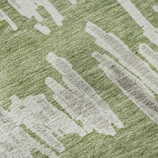 8' Green And Beige Striped Washable Round Rug With UV Protection Photo 9