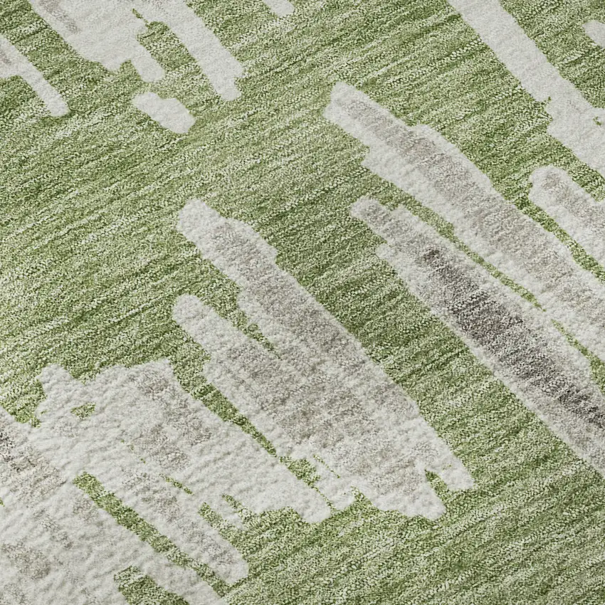 8' Green And Beige Striped Washable Round Rug With UV Protection Photo 9