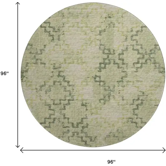 8' Green And Beige Tribal Washable Round Rug With UV Protection Photo 3