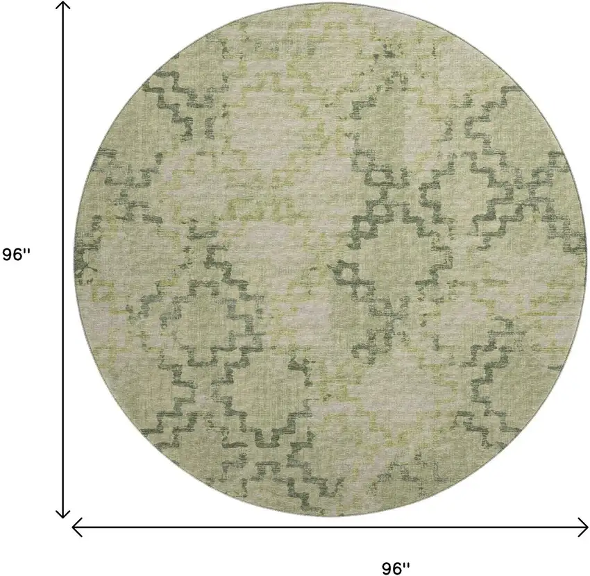 8' Green And Beige Tribal Washable Round Rug With UV Protection Photo 3