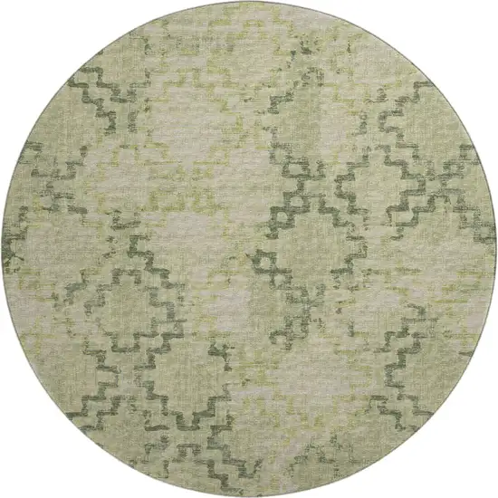 8' Green And Beige Tribal Washable Round Rug With UV Protection Photo 2