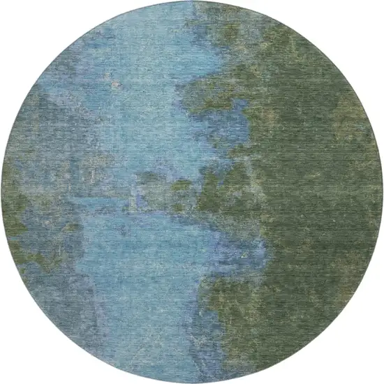 8' Green And Blue Abstract Washable Round Rug With UV Protection Photo 1