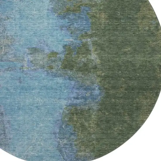 8' Green And Blue Abstract Washable Round Rug With UV Protection Photo 2