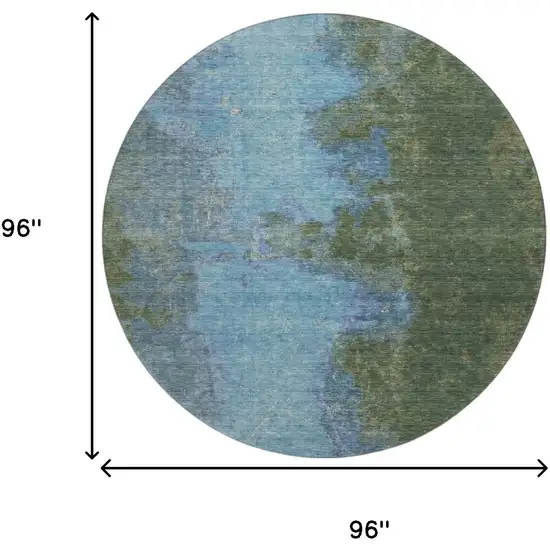 8' Green And Blue Abstract Washable Round Rug With UV Protection Photo 9